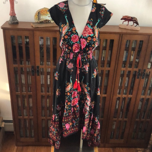 Ethereal Gypsy Feather Boho Floral Long Sleeve Maxi Dress